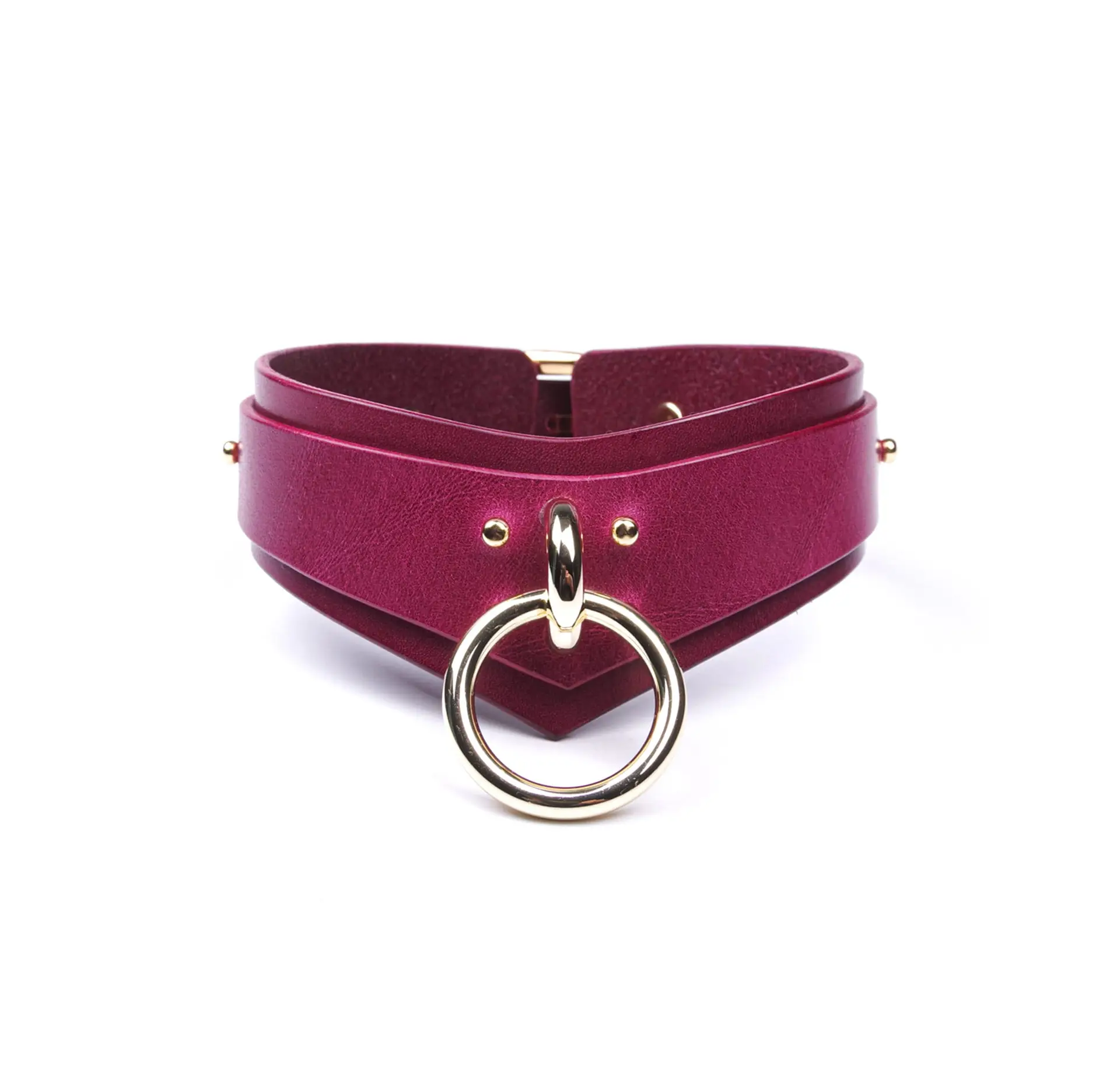 Handmade Burgundy Leather Choker Necklace with Gold O-Ring – Adjustable Premium Collar